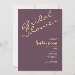 Minimalistisches & einfaches Gold & Eggplant Braut Einladung