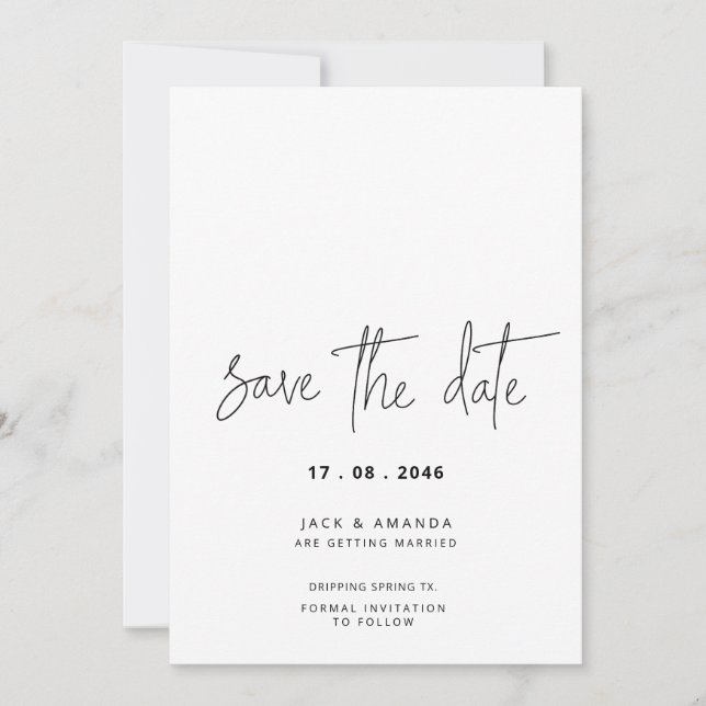 Minimalistisches Einfaches Hochfahren von Skripten Save The Date (Vorderseite)