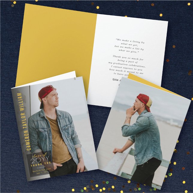 Minimalistisches Einfaches Quadrat Modernes Foto A Dankeskarte (Modern Minimalist Simple Transparent Black Square Photo Graduation Thank You Note Card @ Zazzle)