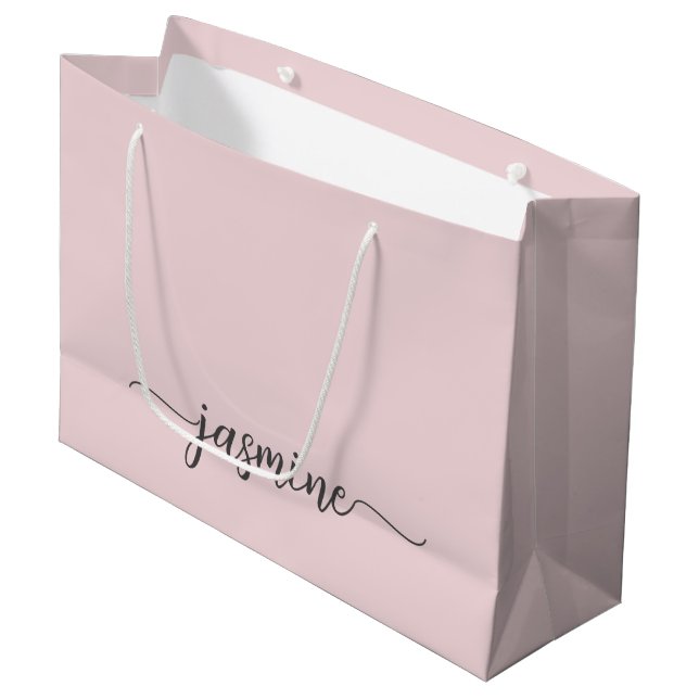 Minimalistisches, einfaches Rosa Monogramm-Girl-Sc Große Geschenktüte (Vorderseite Schrägansicht)