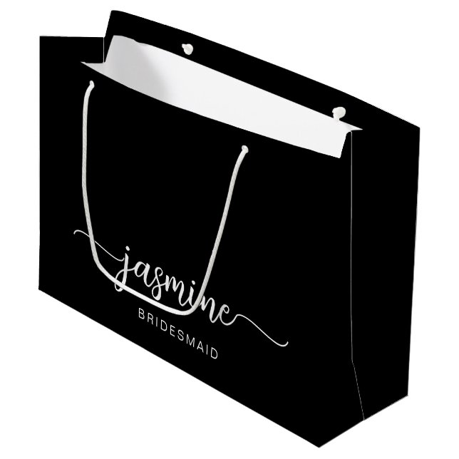 Minimalistisches einfaches Schwarzes Monogramm-Gir Große Geschenktüte (Vorderseite Schrägansicht)