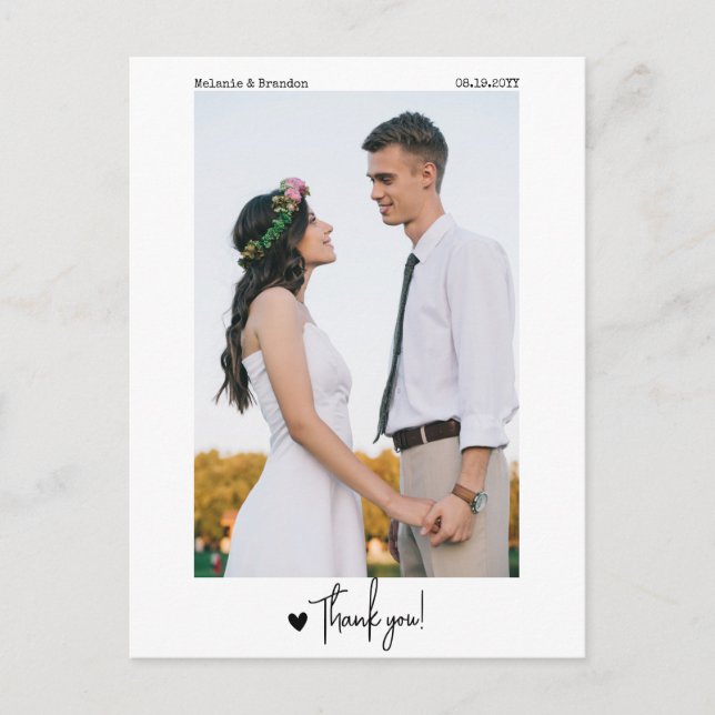 Minimalistisches einfaches Skript-Foto Vielen Dank Postkarte (Vorderseite)