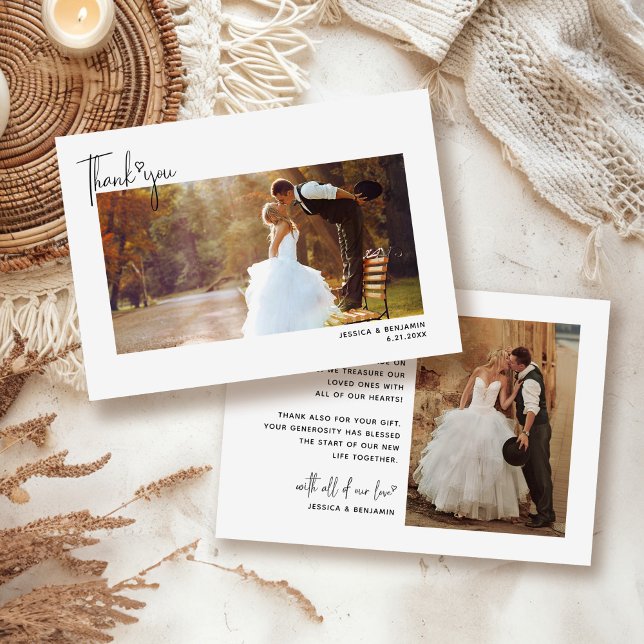 Minimalistisches einfaches Skript mit Herz-Hochzei Dankeskarte (Von Creator hochgeladen)