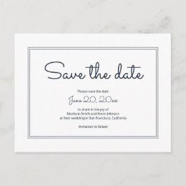 Minimalistisches einfaches Skript Save the Date Postkarte
