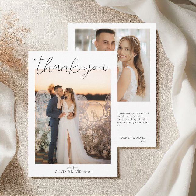 Minimalistisches einfaches SkriptWedding-Foto Dankeskarte (Minimalist Simple Script Wedding Photo Thank You Card)