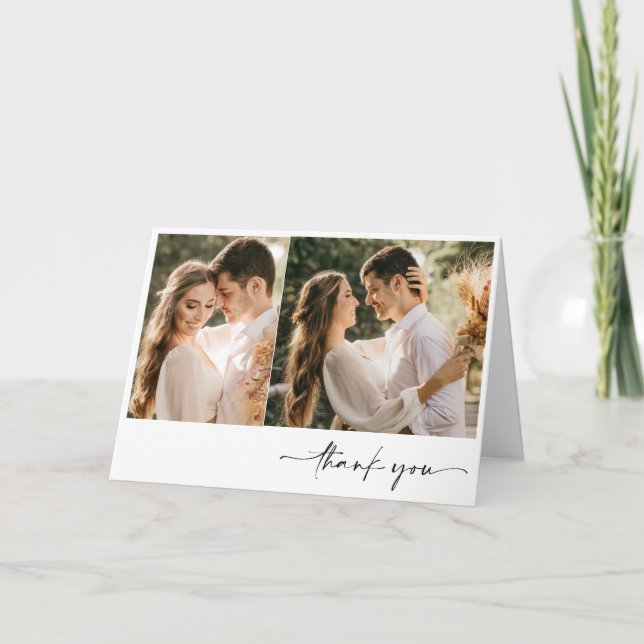 Minimalistisches Einfaches Zwei-Foto Hochzeit Dank Dankeskarte (Vorderseite)
