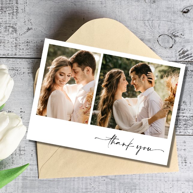 Minimalistisches Einfaches Zwei-Foto Hochzeit Dank Dankeskarte (Minimalist Simple Two Photo Wedding Thank You Card)