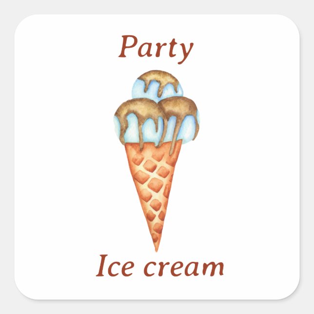 Minimalistisches Eiscreme-Party Quadratischer Aufkleber (Vorderseite)