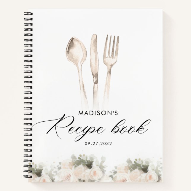 Minimalistisches Elegant Grüne Utensils Rezept Buc Notizbuch (Vorderseite)