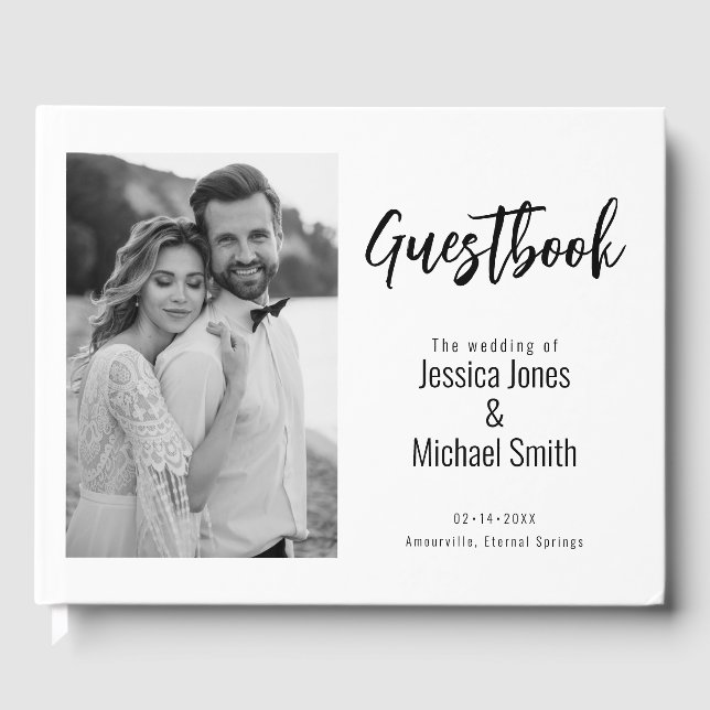 💍 Minimalistisches Elegant mit Foto und Nachricht Gästebuch (Vorderseite)