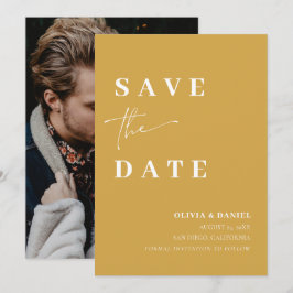 Minimalistisches Elegant Senf Foto Save the Date Einladung