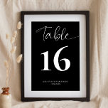 Minimalistisches elegantes Black Company Event Tab Tischnummer<br><div class="desc">Mit diesem eleganten Kalligraphie-Tischnummer-Schild schließen Sie Ihre private oder geschäftliche Veranstaltungsdekoration ab. Diese einfache Schwarz-Weiß-Tischnummer-Karte verfügt über eine große Zahl in der Mitte und elegante Drehbuch-Schriftart auf der Oberseite,  ideal für Ihre Firmenveranstaltung,  Wohltätigkeit Spendenaktion,  Geburtstagsessen oder Hochzeitsempfang,  dieses minimale Design wird jeden Anlass Anzug!</div>
