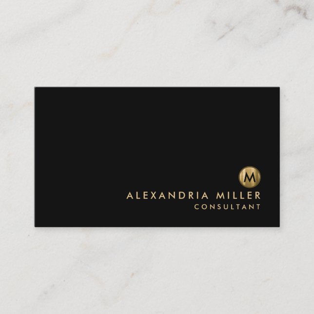Minimalistisches elegantes Black-Gold-Monogramm Visitenkarte (Vorderseite)