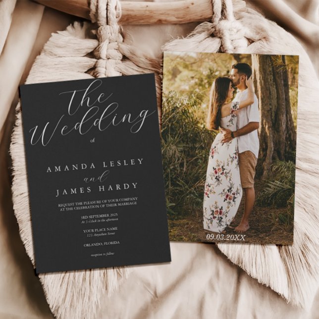 Minimalistisches elegantes Black & White Wedding Einladung (Von Creator hochgeladen)