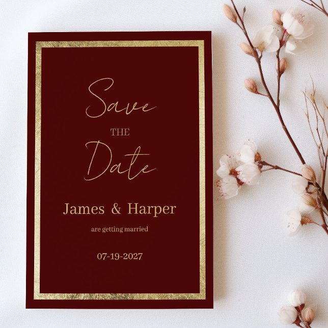 Minimalistisches, elegantes Bordeauxgold Save the  Einladung (Minimalist elegant burgundy gold Save the Date)