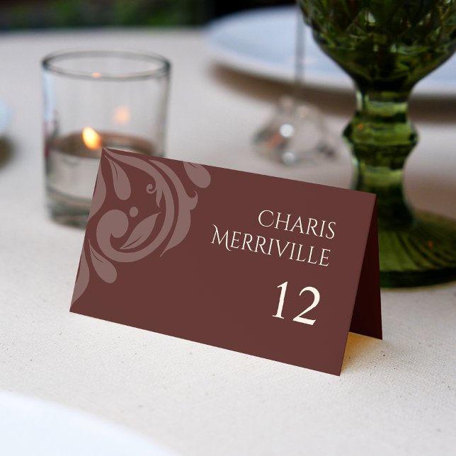 Minimalistisches elegantes Damask Foto Mahogany We Platzkarte (Von Creator hochgeladen)