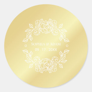 Minimalistisches Elegantes Flora Golden Runder Aufkleber