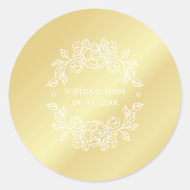 Minimalistisches Elegantes Flora Golden Runder Aufkleber (Vorderseite)
