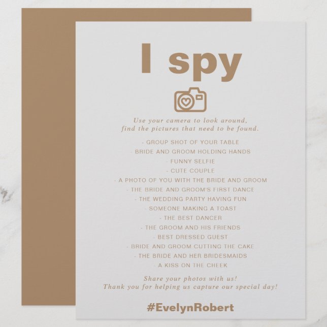 Minimalistisches elegantes Formal Brown I Spy Wedd (Vorne/Hinten)