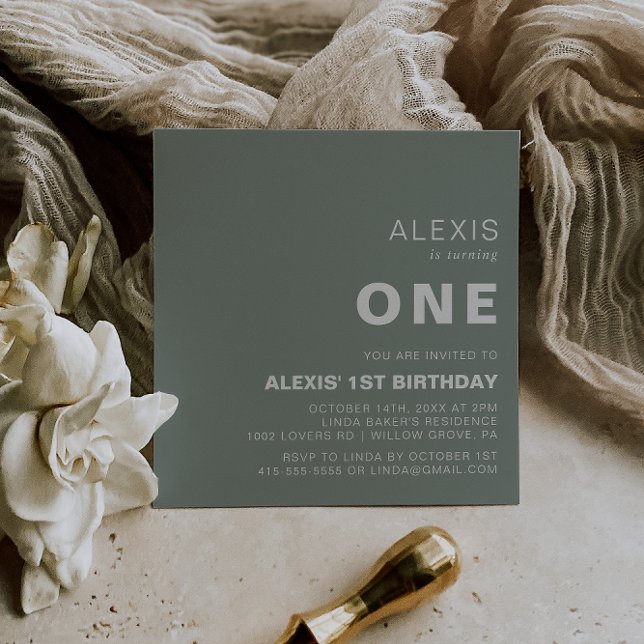 Minimalistisches elegantes formales Green 1. Gebur Einladung (Von Creator hochgeladen)