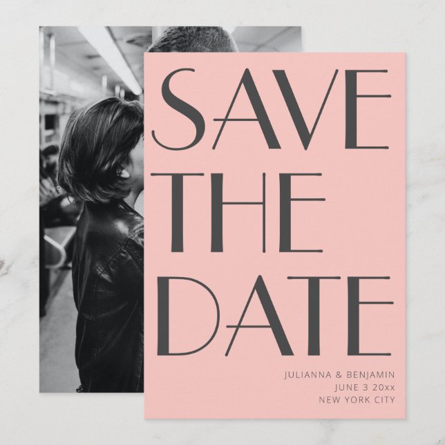 Minimalistisches Elegantes Foto Art Deco Save The Date (Vorne/Hinten)
