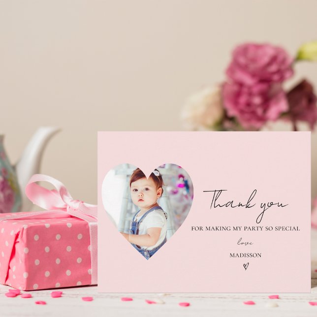 Minimalistisches elegantes Foto Erster Geburtstag  Postkarte (Minimalist Elegant Photo First Birthday Thank you Postcard)