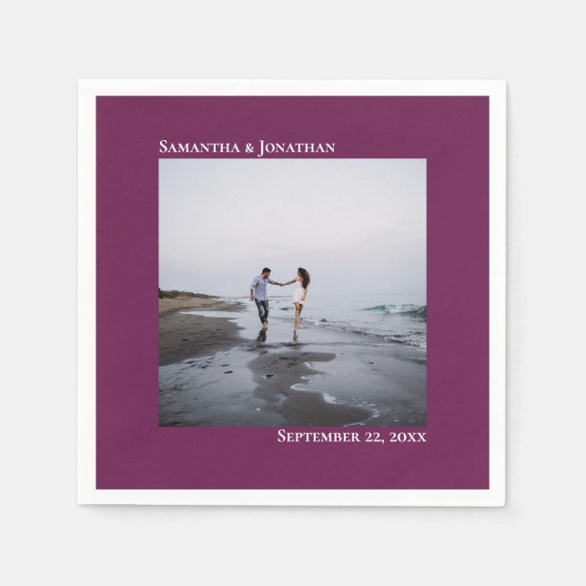 Minimalistisches elegantes Foto Magenta Wedding Serviette (Vorderseite)