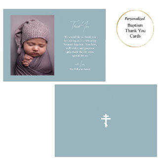 Minimalistisches elegantes Foto Orthodoxe Taufe Dankeskarte