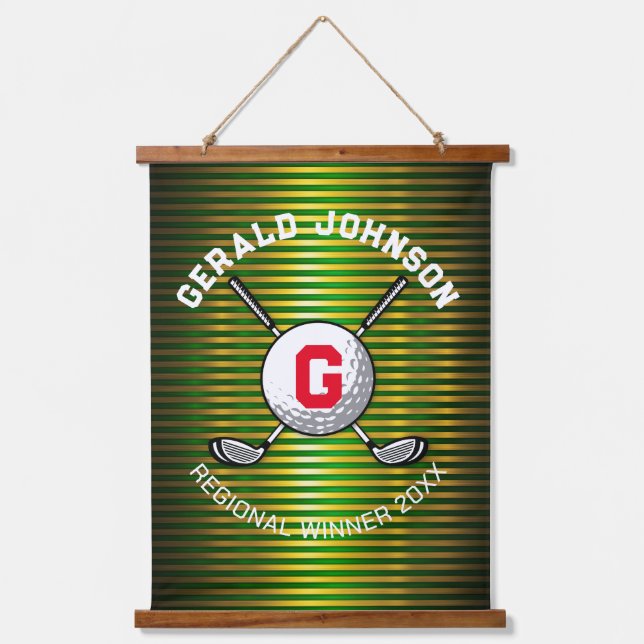 Minimalistisches elegantes Golf Monogram Design Wandteppich Mit Holzrahmen (Vorderseite)