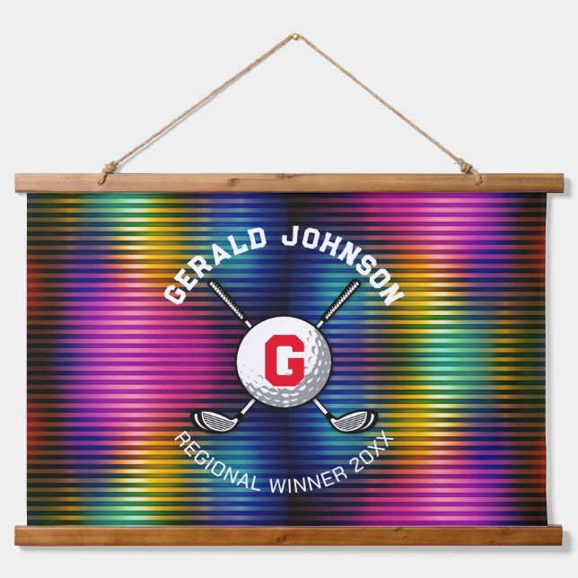 Minimalistisches elegantes Golf Monogram Design Wandteppich Mit Holzrahmen (Vorne)