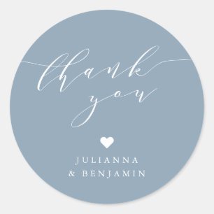 Minimalistisches elegantes Herz Dusty Blue Name Vi Runder Aufkleber