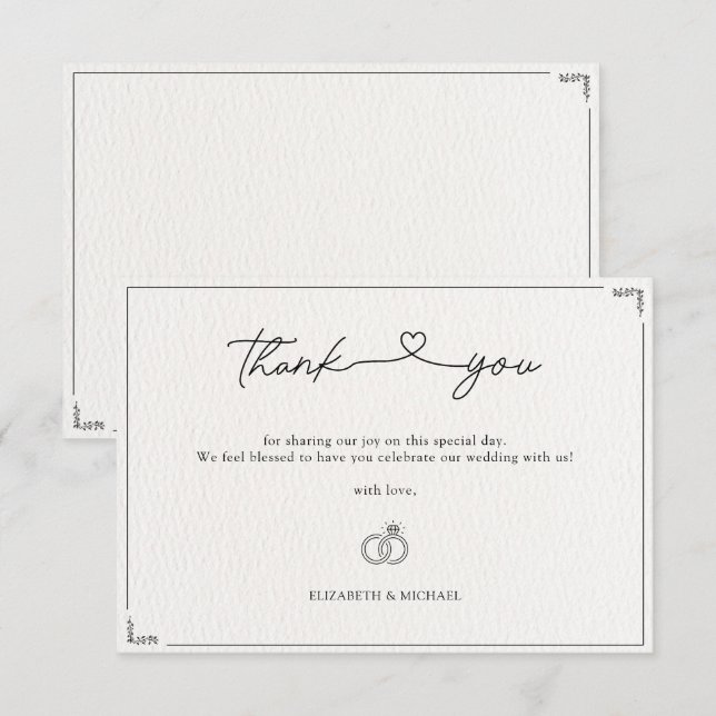 Minimalistisches elegantes Hochzeitsszenario Dankeskarte (Vorne/Hinten)