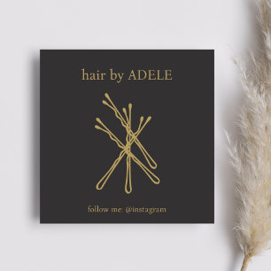 Minimalistisches Elegantes Ivory Black Golden Hair Quadratische Visitenkarte
