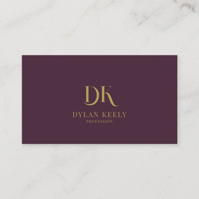 Minimalistisches elegantes Monogram Dark Maroon Re Visitenkarte (Vorderseite)