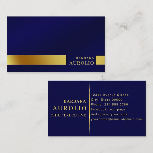 Minimalistisches, elegantes Monogram Dark Navy Blu Visitenkarte (Vorne/Hinten)