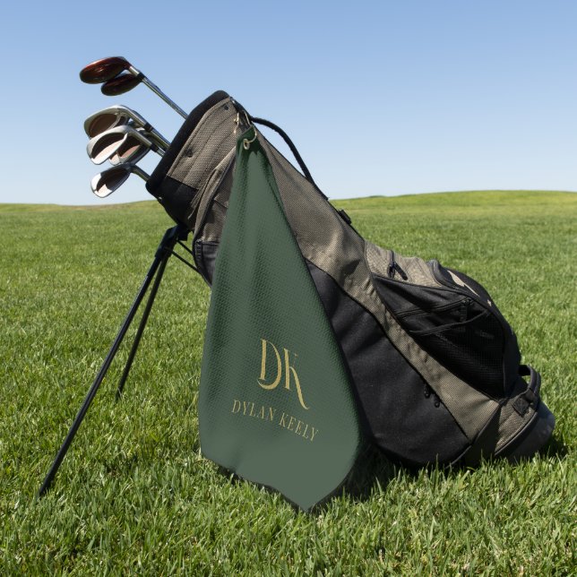 Minimalistisches, elegantes Monogram Dunkelgrünes  Golfhandtuch (Gras)