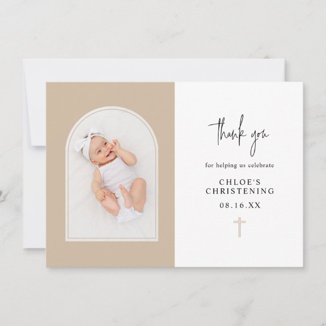 Minimalistisches Elegantes neutrales Arch Christen Dankeskarte (Vorderseite)