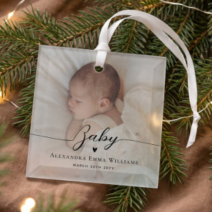 Minimalistisches elegantes personalisiertes Baby-N Ornament Aus Glas