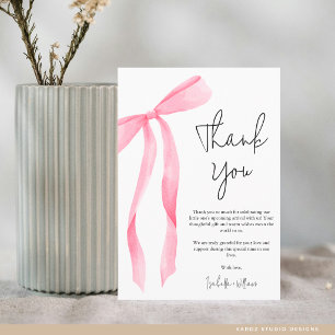 Minimalistisches Elegantes Rosa Schleifen Baby Sho Dankeskarte