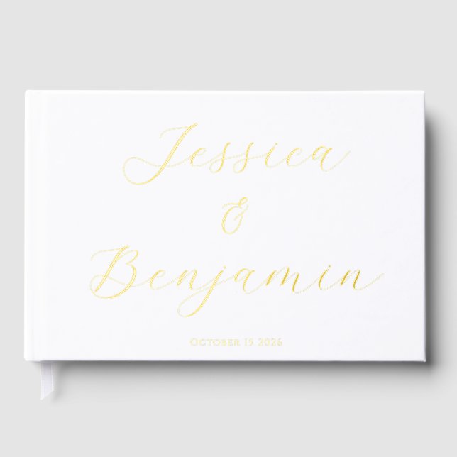 Minimalistisches, elegantes Script Gold Foil Custo Gästebuch (Vorderseite)