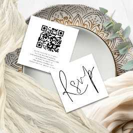 Minimalistisches elegantes Script QR Code Hochzeit Begleitkarte