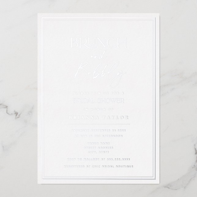 Minimalistisches elegantes Silver Foil Brautparty Folieneinladung (Vorderseite)