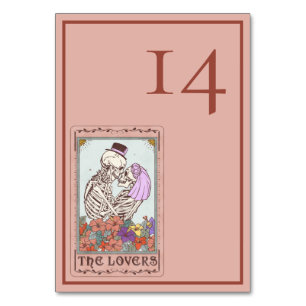 Minimalistisches Elegantes Tarot Skeletts Hochzeit Tischnummer