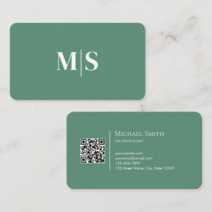 Minimalistisches elegantes Türkisgrün Initialen QR Visitenkarte