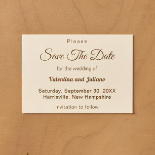 Minimalistisches Elfenbein mit brauner Text Hochze Save The Date
