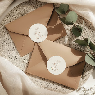 Minimalistisches Elfenbein-Taupe-Blumenmonogramm-H Runder Aufkleber