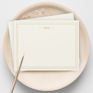 Minimalistisches Elfenbeingold-Monogramm Mitteilungskarte
