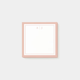 Minimalistisches Erröten Rosa Zwei-Border-Monogram Post-it Klebezettel