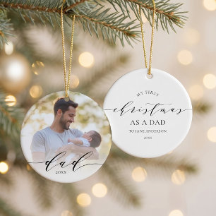 Minimalistisches erstes Weihnachten als Papa Foto Keramik Ornament
