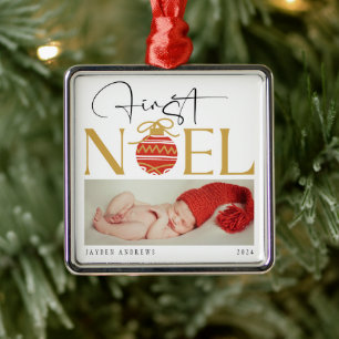Minimalistisches erstes Weihnachtsbabyfoto Ornament Aus Metall